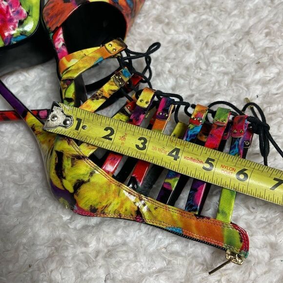 Steve Madden STF Floral Multi color patent lace up Stilettos pointed toe SZ8M - Picture 9 of 11